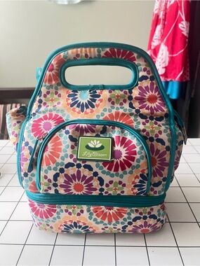Lily Bloom Multicolor Floral Insulated Tote with Teal Trim